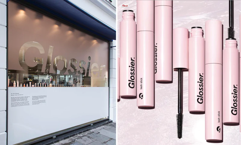 Indie Brand Glossier: aménagement vitrine et packaging